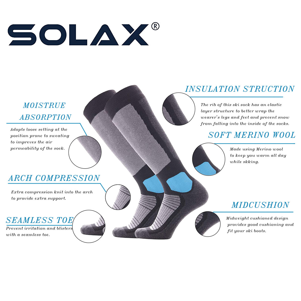 SOLAX Professional Outdoor Ski Socks
