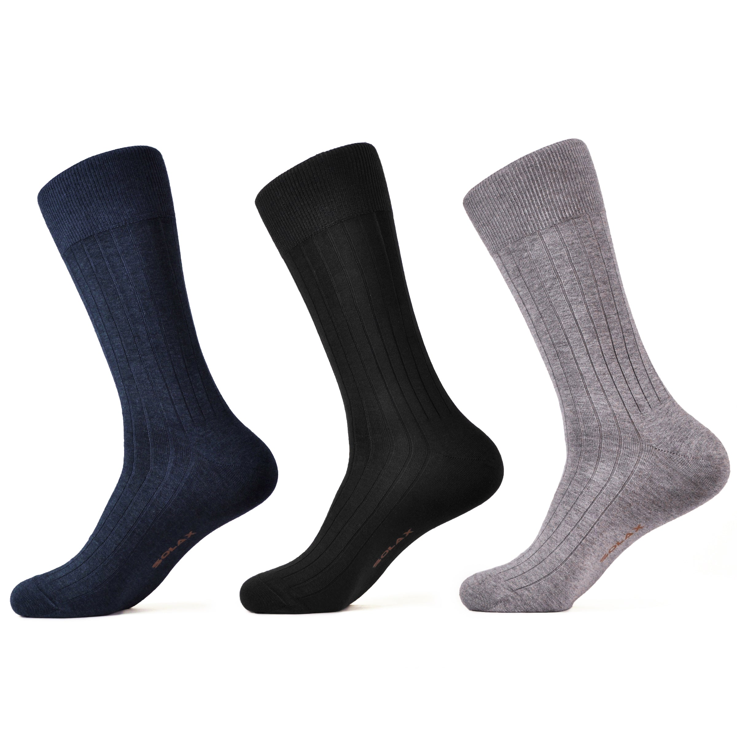 SOLAX 3 pairs Temperament wide grain Dress Socks